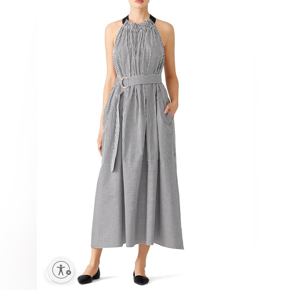 Tibi Black and White Striped Maxi Dress